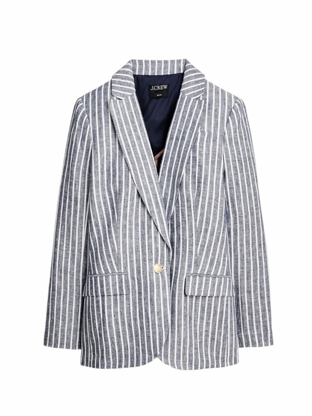 J.Crew - Alfie Striped 100% Linen Blazer Navy White Gold Buttons Sz 12